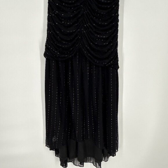 BCBGeneration Size 10 Black Silver Metallic Sleeveless Midi Dress Ruched Stretch - Picture 5 of 10